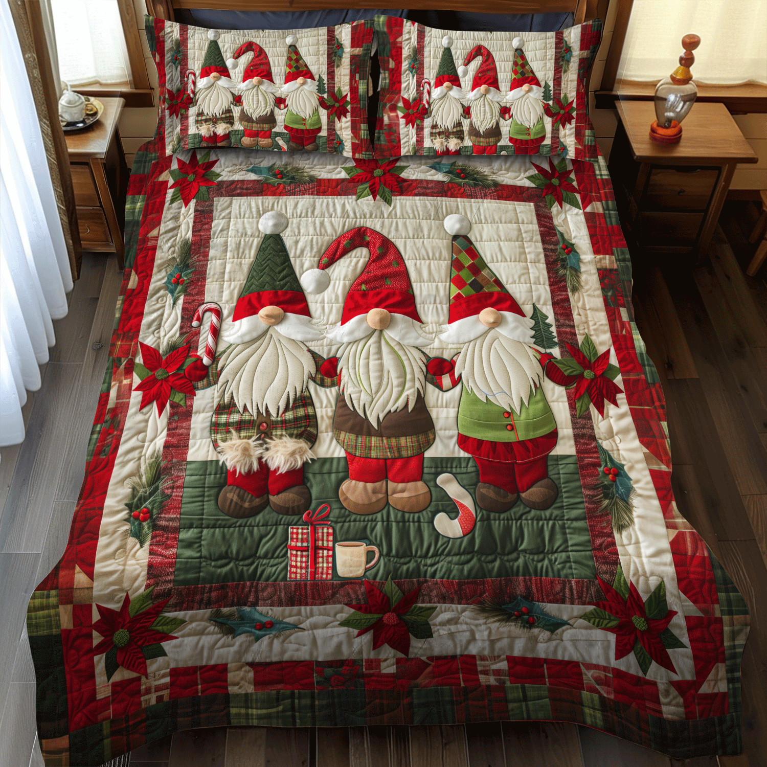 Ensemble de lit matelassé 3 pièces - Gnome de Noël