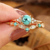 Ensemble de bagues couronne dorées avec turquoise