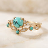 Ensemble de bagues couronne dorées avec turquoise