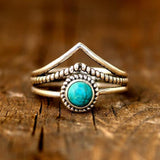 Bague dorée avec perles turquoise