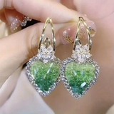 Boucles d'oreilles cœur vertes brillantes