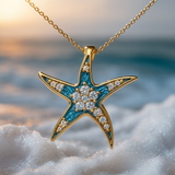 Collier étoile de mer bleue et opale