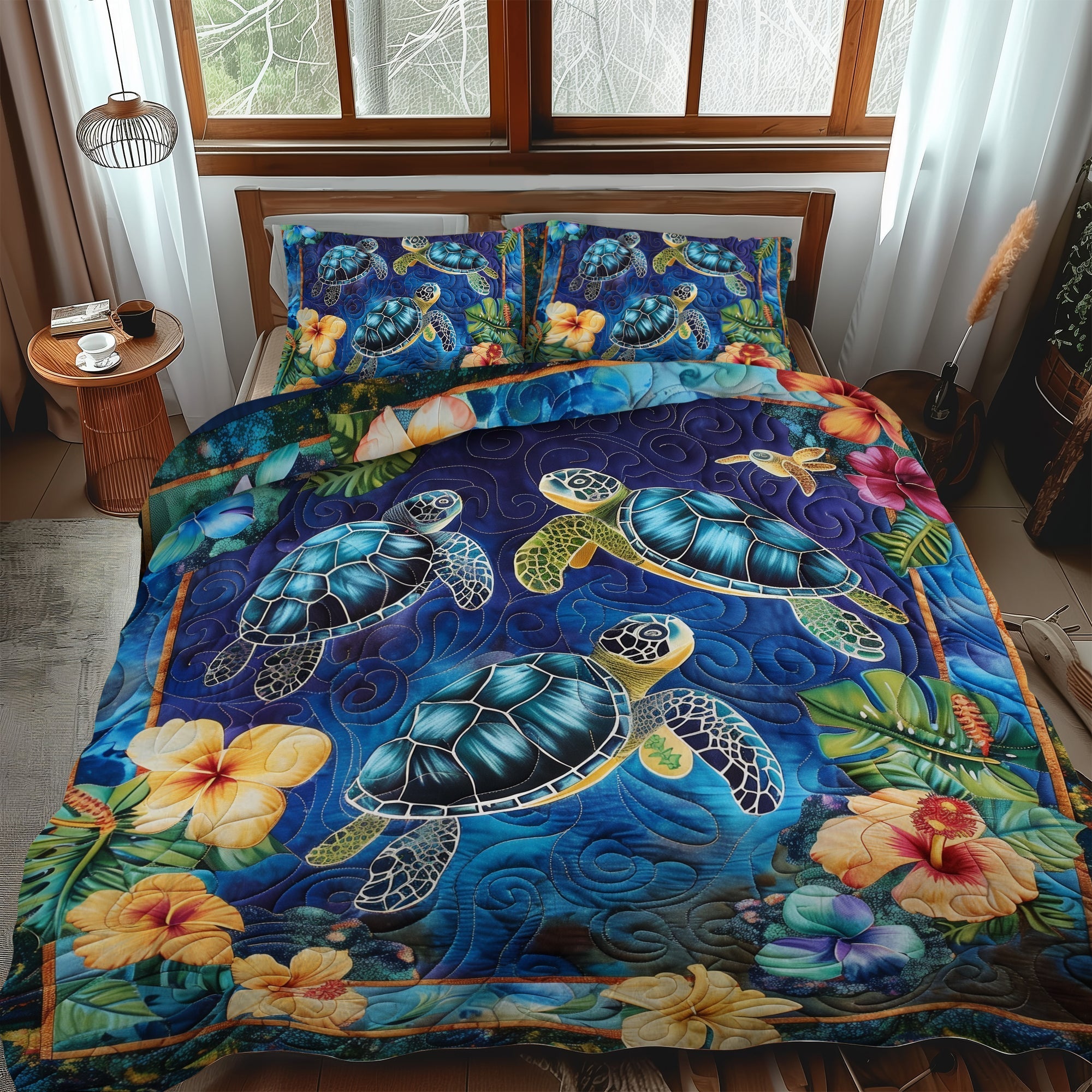 Ensemble de lit matelassé 3 pièces - Tortue Marine