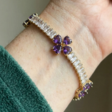 Bracelet cœur améthyste et trèfle | Or