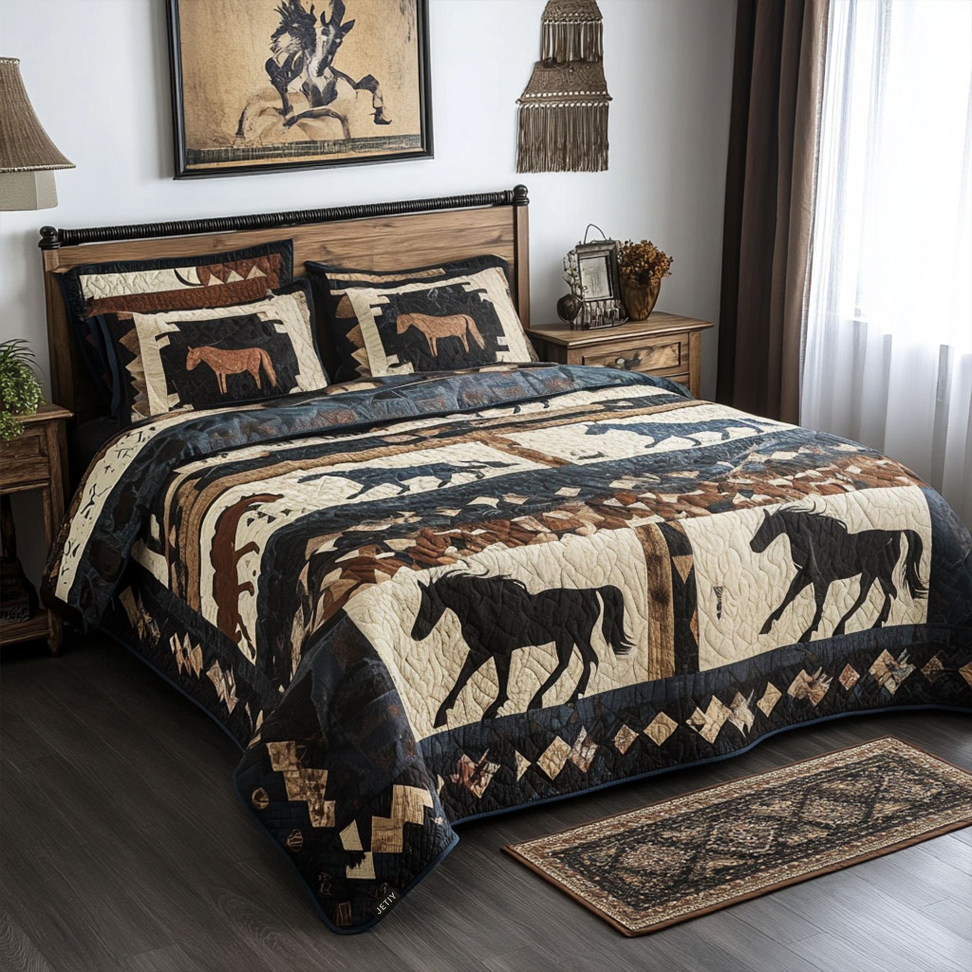 Ensemble de lit matelassé 3 pièces - Chevaux des Plaines