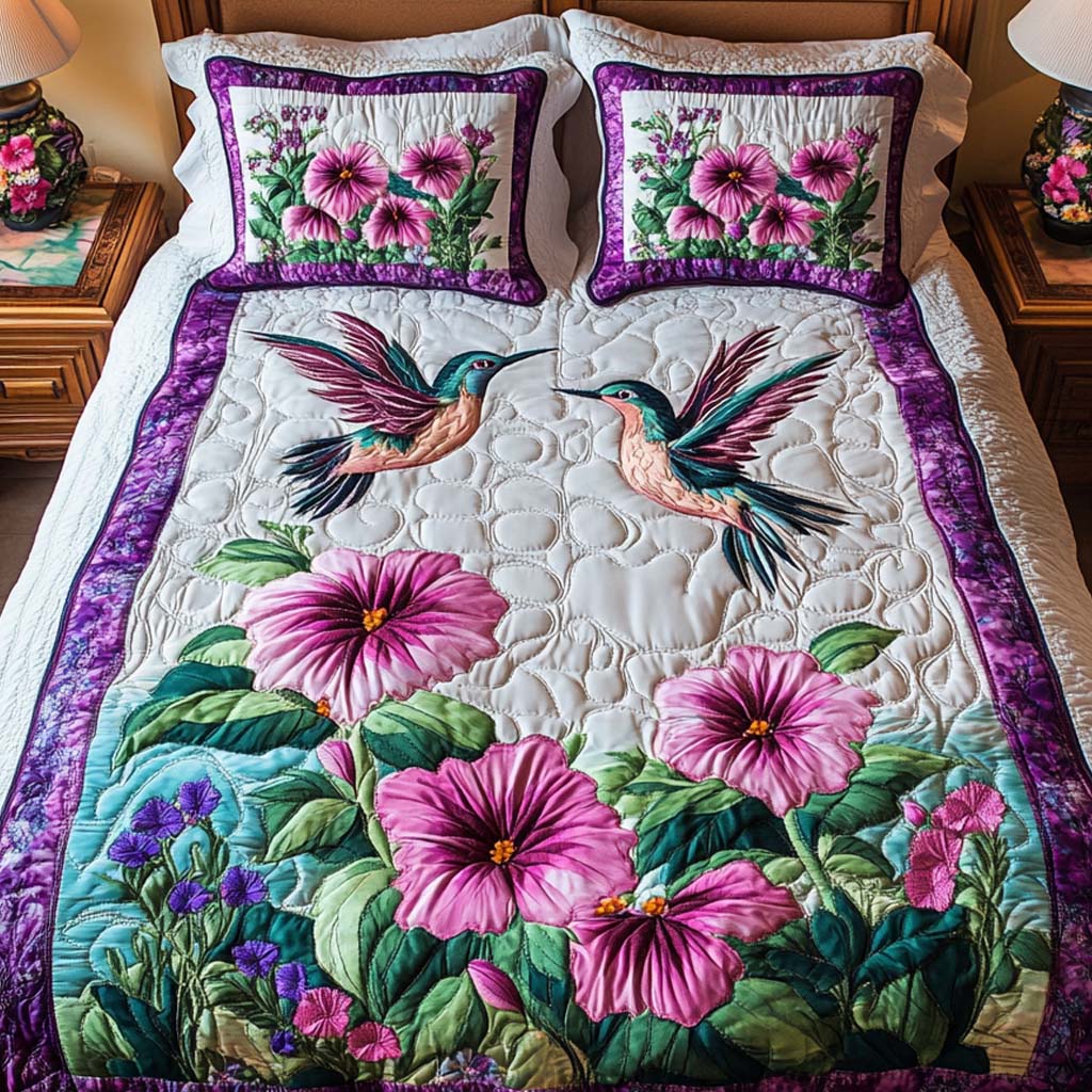 Ensemble de lit matelassé 3 pièces - Harmonie des Colibris