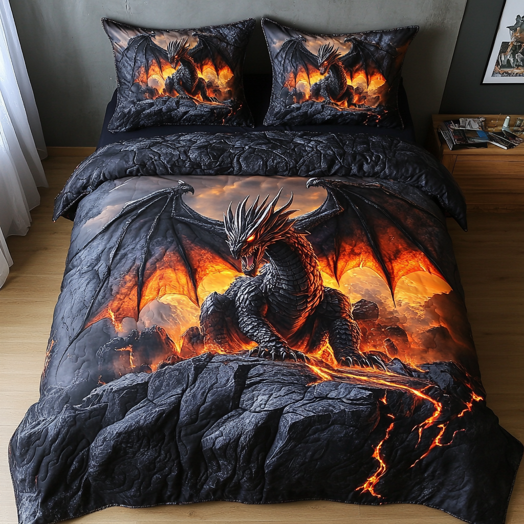 Ensemble de lit matelassé 3 pièces - Dragon de Feu