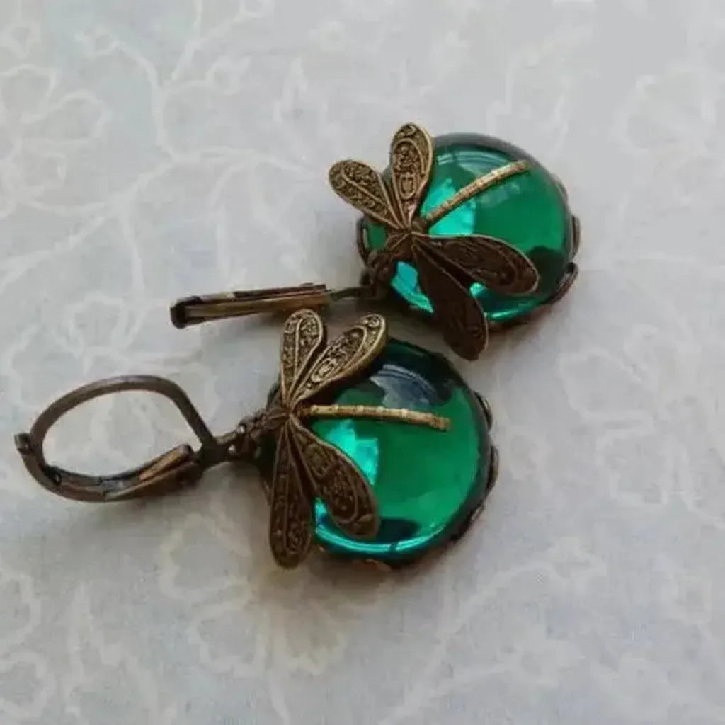 Boucles d'oreilles boules libellule en or vieilli