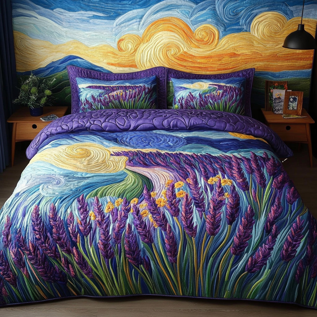 Ensemble de lit matelassé 3 pièces - Lavande