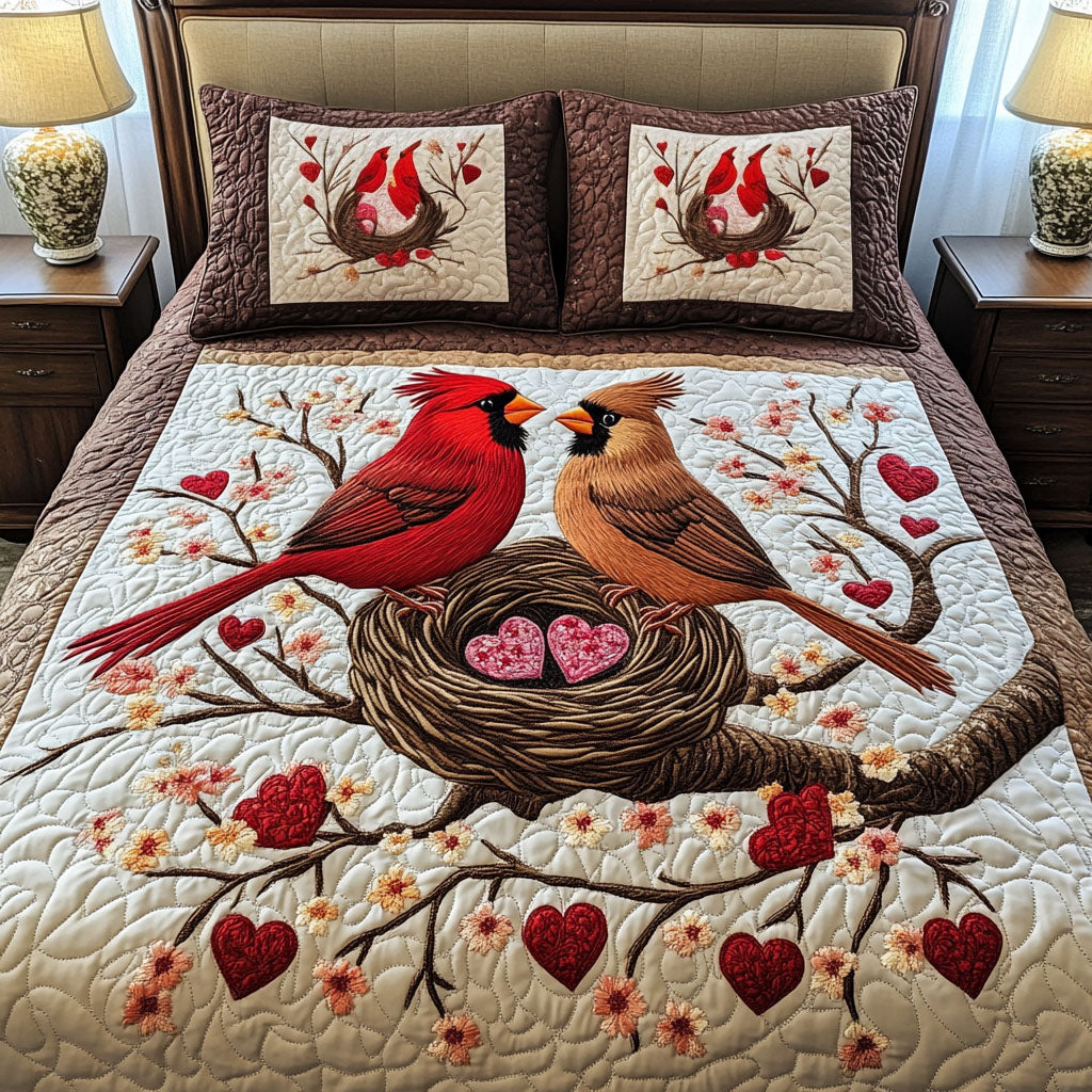 Ensemble de lit matelassé 3 pièces - Couple de Cardinaux
