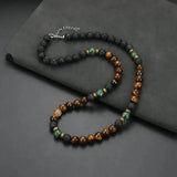 Collier perles œil de tigre et fermoir doré