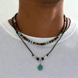 Collier homme perles turquoise et œil de tigre