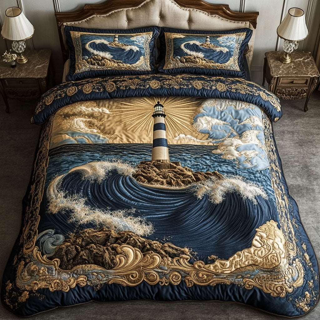 Ensemble de lit matelassé 3 pièces - Phare Bleu Majestueux