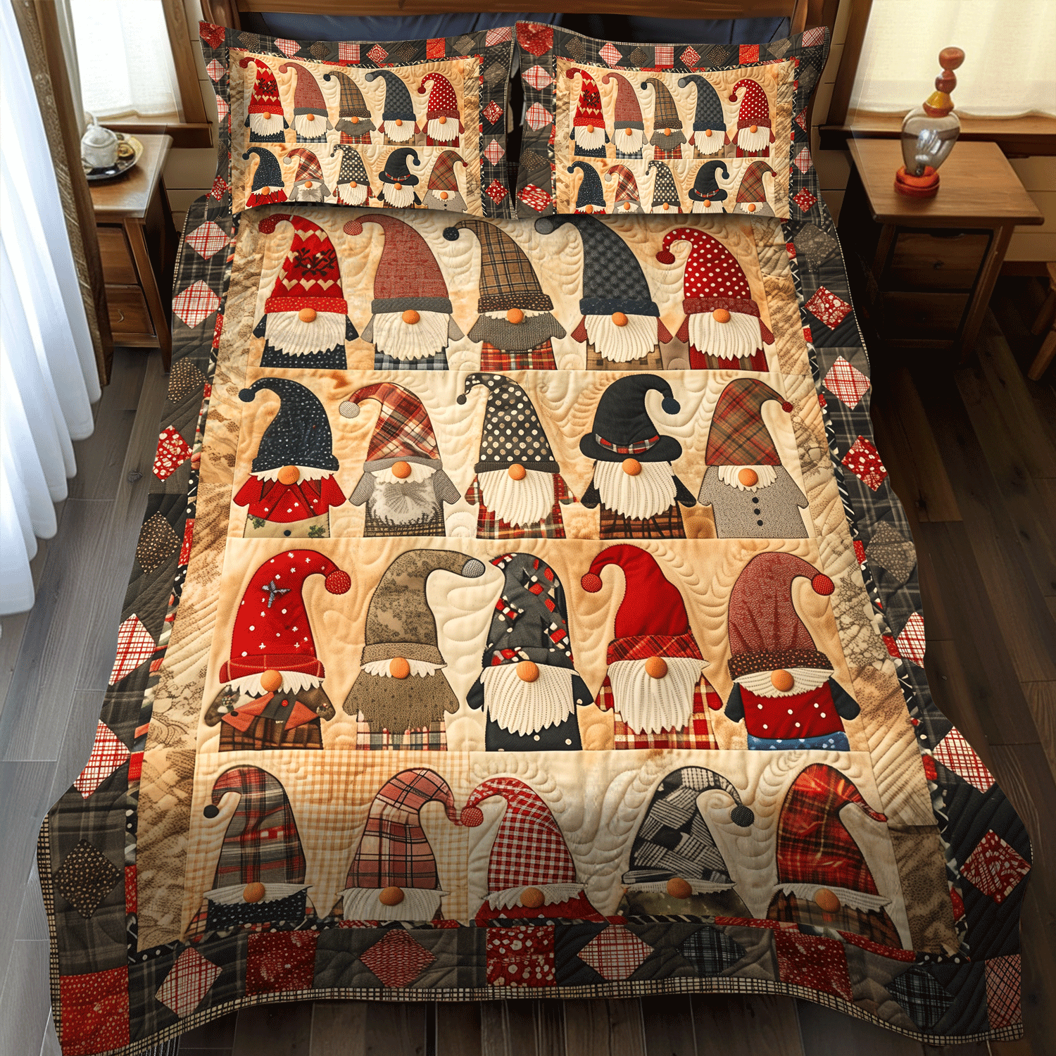 Ensemble de lit matelassé 3 pièces - Gnome de Noël