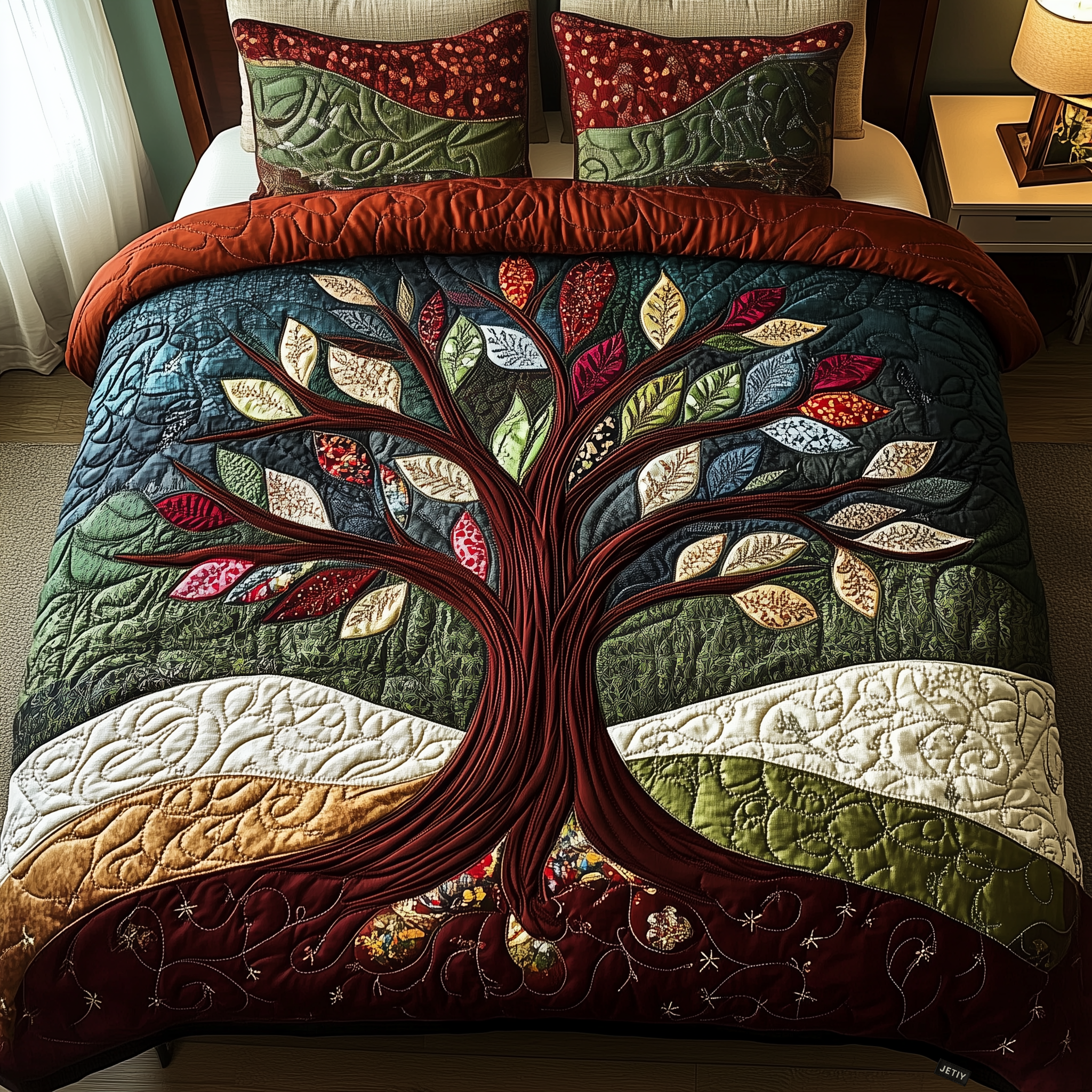 Ensemble de lit matelassé 3 pièces - Arbre de Vie
