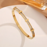 Bracelet ouvert géométrique à deux rangées de zircones