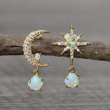 Boucles d'oreilles lune et étoile en or avec opale