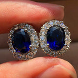 Puces d'oreilles ovales saphir blanc | Or blanc