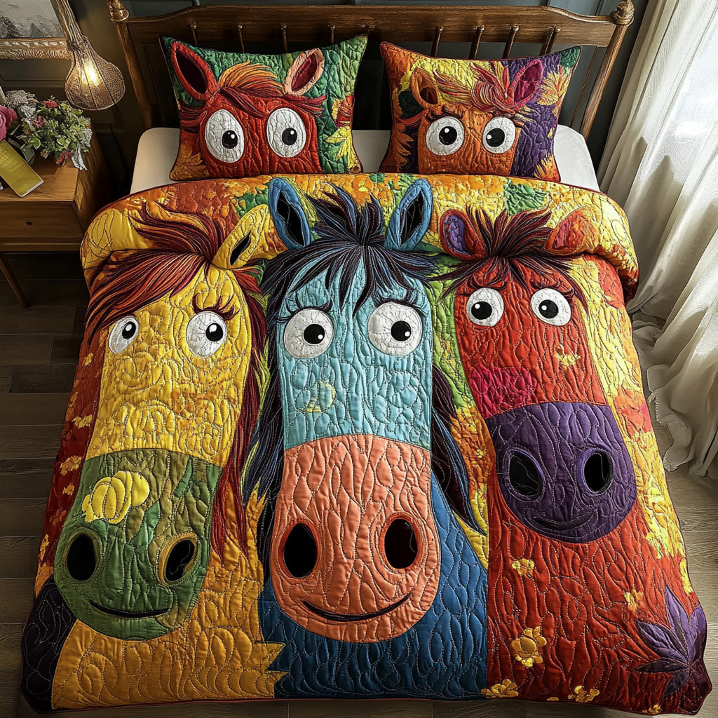 Ensemble de lit matelassé 3 pièces - Poneys Peints