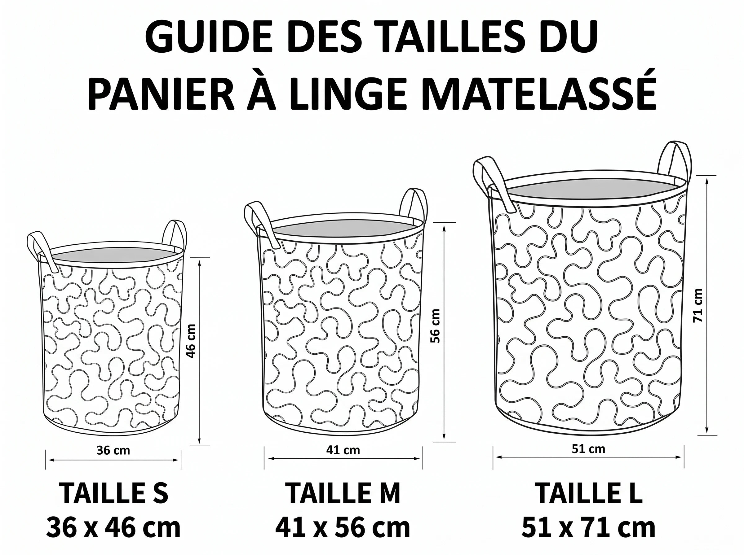 Panier à linge matelassé – guide des tailles