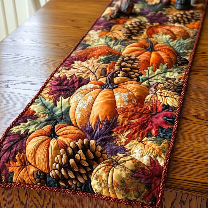 Chemin de table matelassé Pommes de Pin et Citrouilles