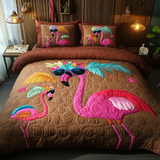 Ensemble de lit matelassé 3 pièces - Flamant Rose