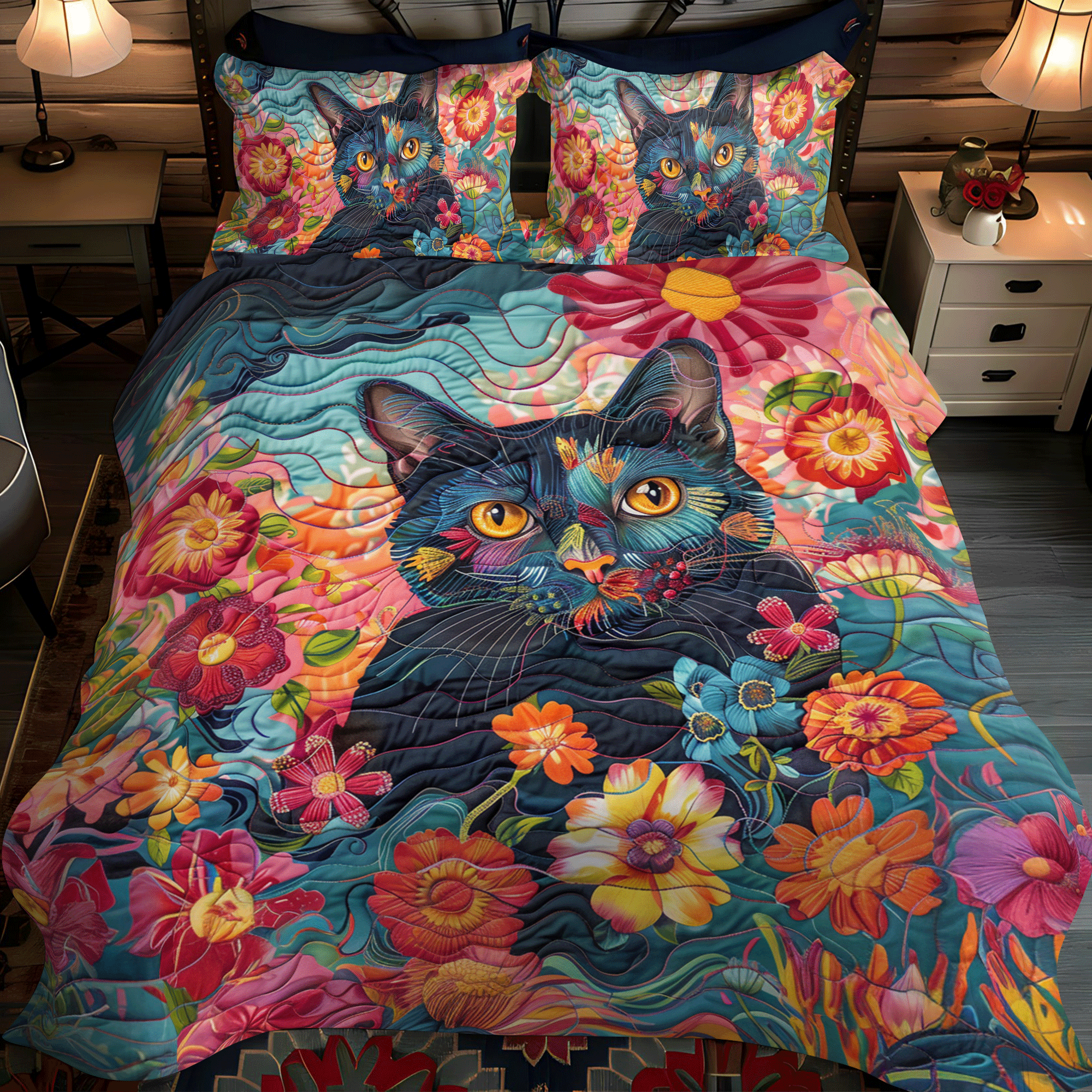 Ensemble de lit matelassé 3 pièces - Chat