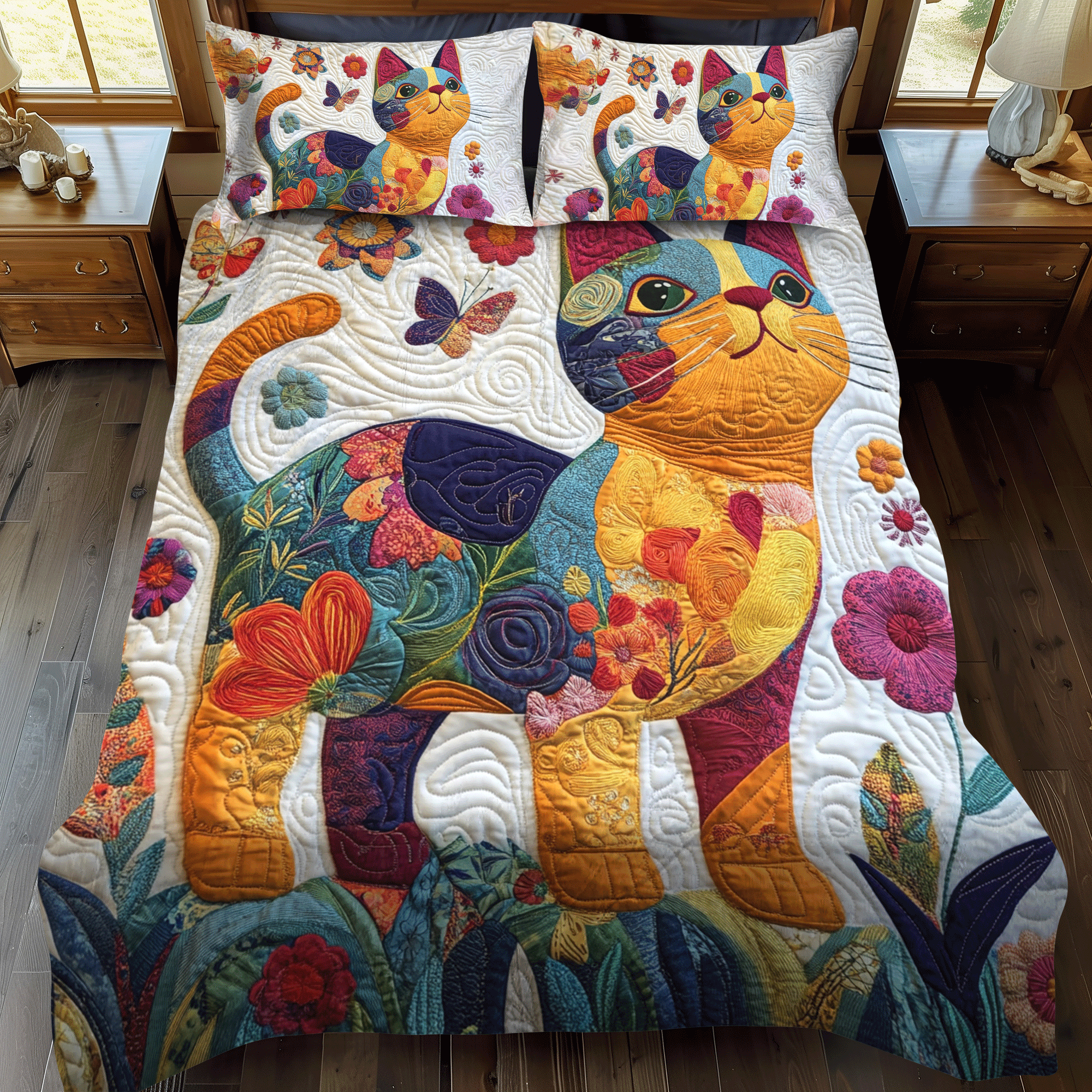 Ensemble de lit matelassé 3 pièces - Chat