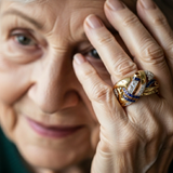 Goldener Retro-Ring mit blauen Zirkonia