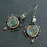 Boucles d'oreilles rétro en or blanc et or avec labradorite