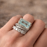Ensemble de bagues rétro en or blanc pierre de verre turquoise