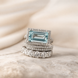 Ensemble de bagues rétro en or blanc pierre de verre turquoise