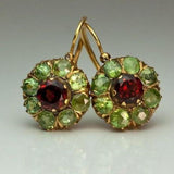 Boucles d'oreilles rétro rondes cristaux verts et rouges