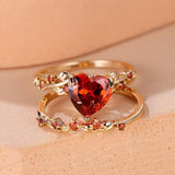 Ringset „Rote Ranke“ mit Herzakzent | Gold