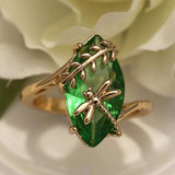 Bague pierre verte et libellule