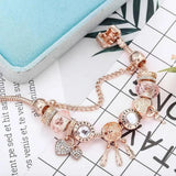 Rosa Traumfänger-Armband mit Anhängern in Weißgold