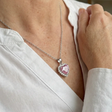 Collier cœur rose avec rayons | Or blanc