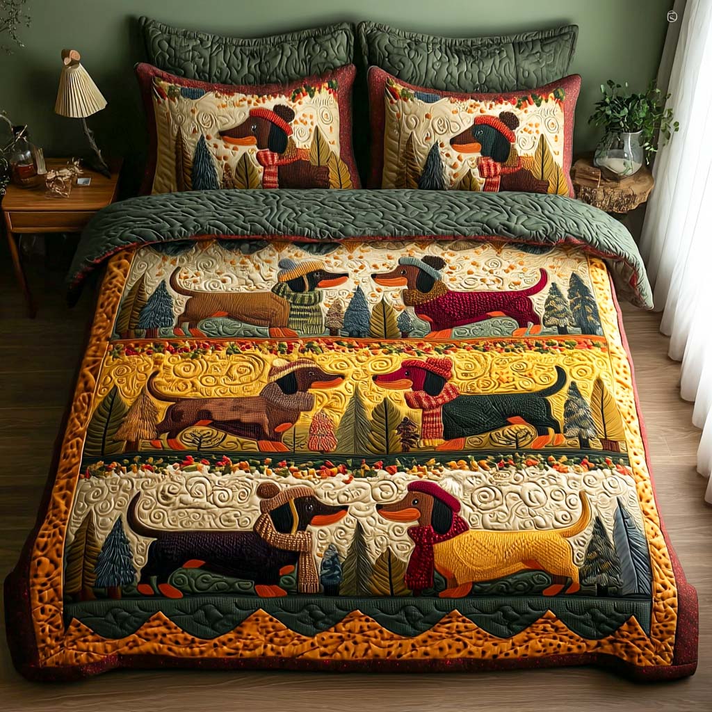 Ensemble de lit matelassé 3 pièces - Teckel Rustique