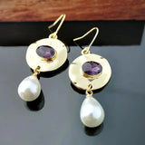 Boucles d'oreilles pierre violette et perle