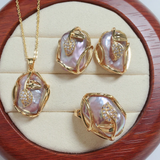 Ensemble : collier et boucles d'oreilles perles d'eau douce en or