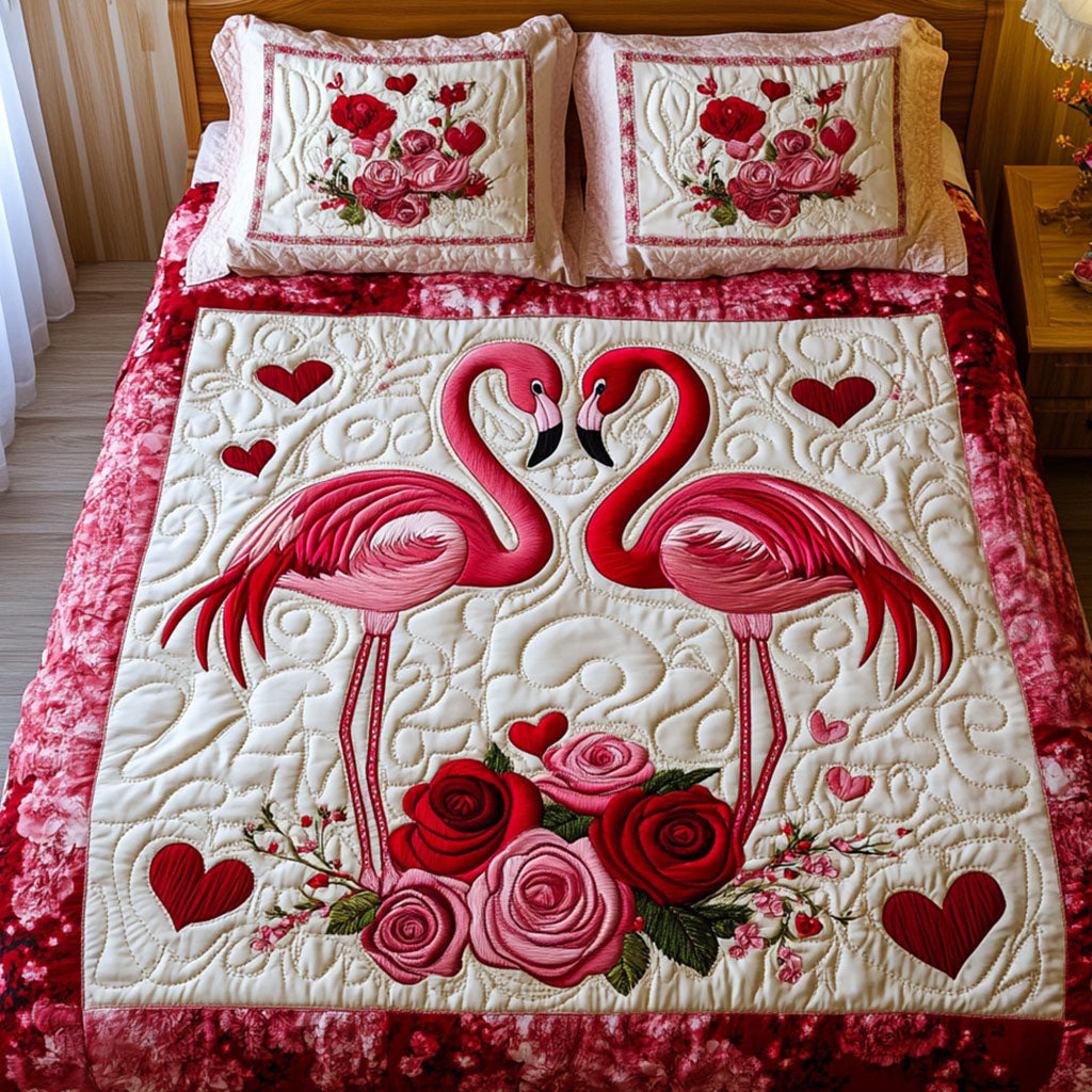 Ensemble de lit matelassé 3 pièces - Flamant Rose