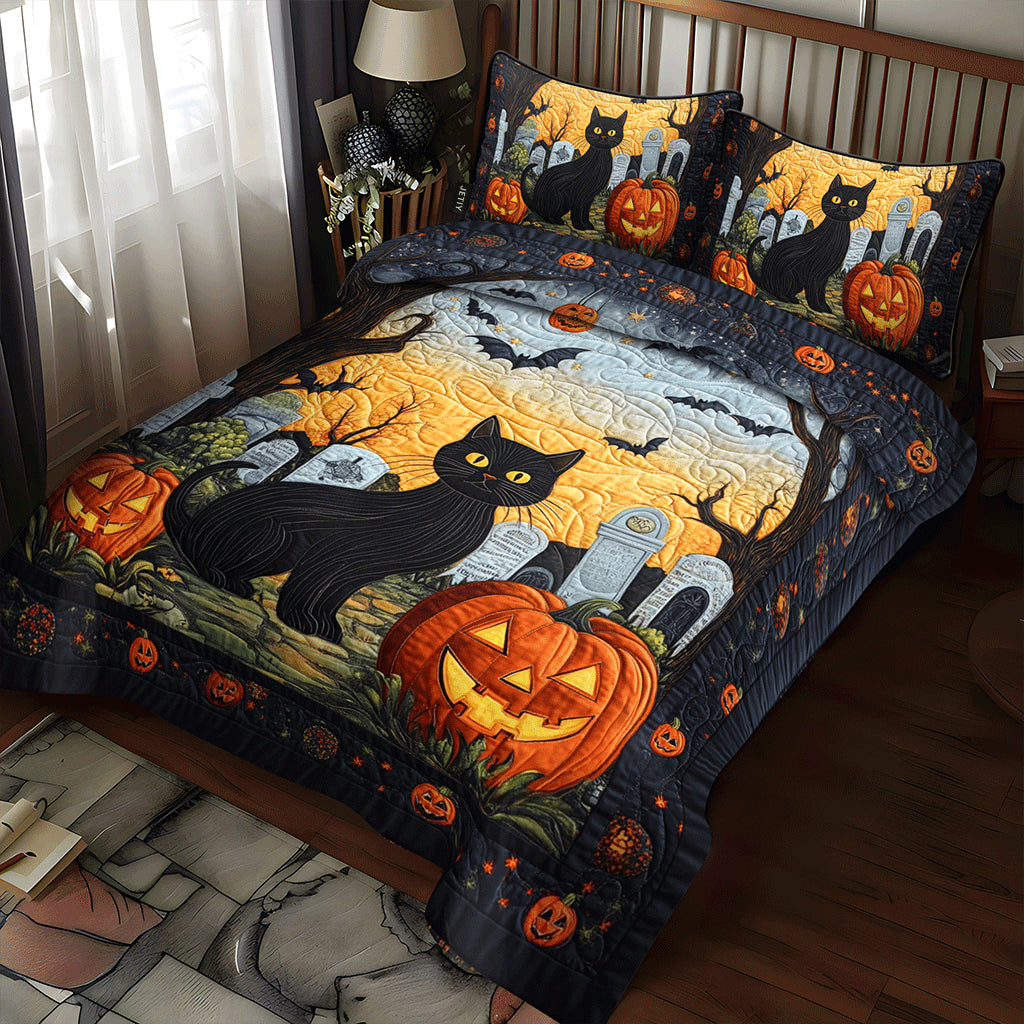 Ensemble de lit matelassé 3 pièces - Chat d'Halloween