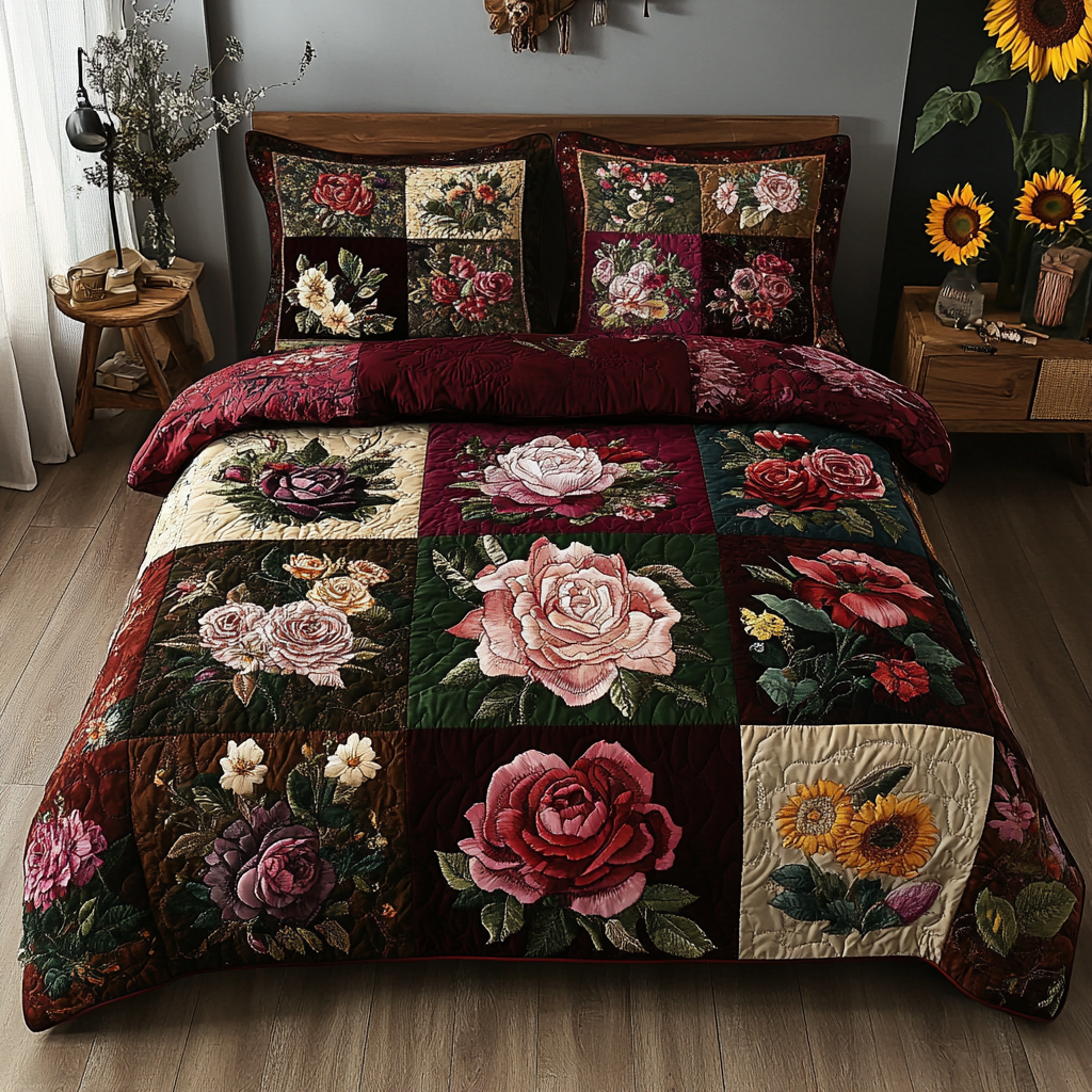 Ensemble de lit matelassé 3 pièces - Charme du Printemps