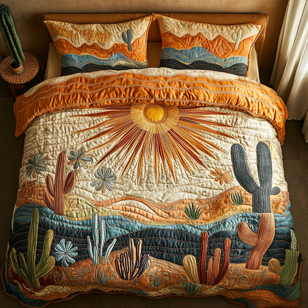 Ensemble de lit matelassé 3 pièces - Cactus à l'Aube