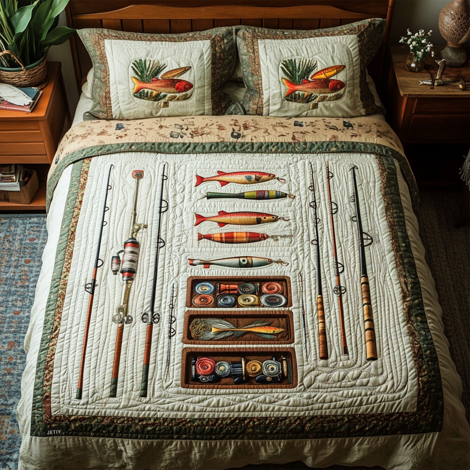 Ensemble de lit matelassé 3 pièces - Pêche