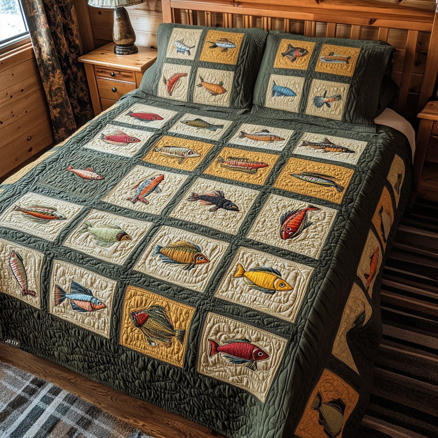 Ensemble de lit matelassé 3 pièces - Pêche