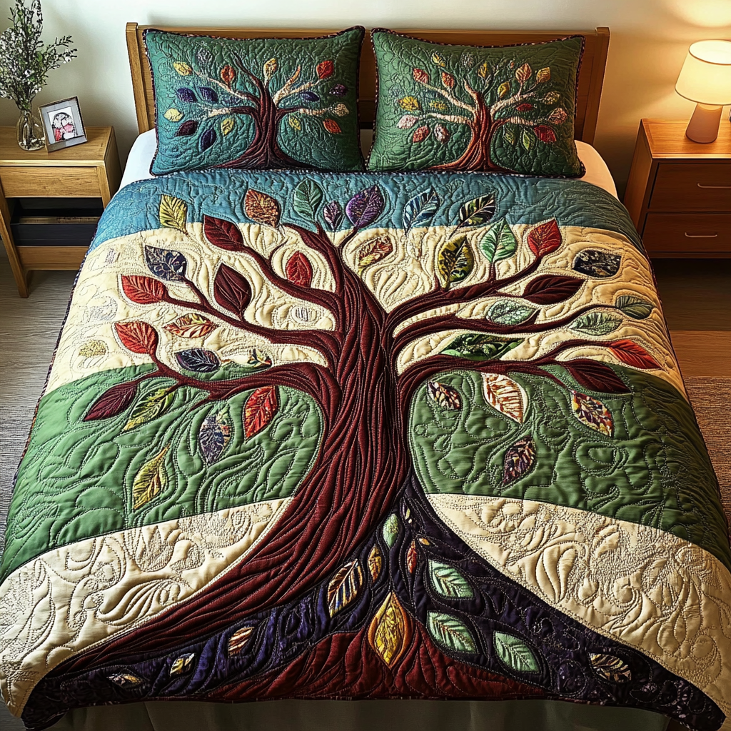 Ensemble de lit matelassé 3 pièces - Arbre de Vie
