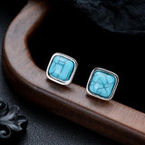 Puces d'oreilles carrées turquoise | Or blanc