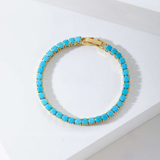Bracelet tennis rond turquoise | Or