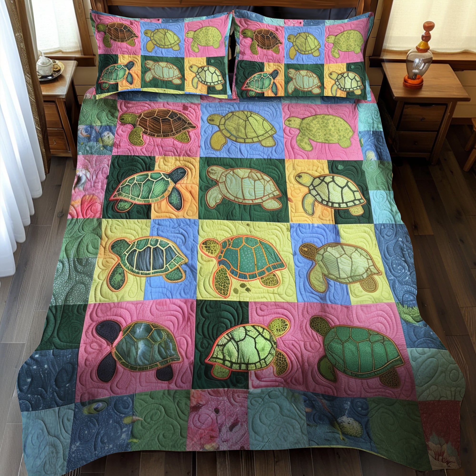 Ensemble de lit matelassé 3 pièces - Tortue Marine